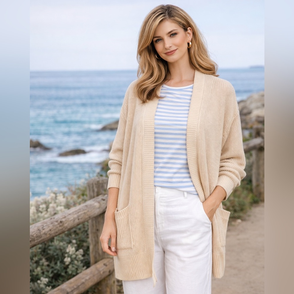 Chunky fisherman  Lounge Oversized cotton  - Cream Knit Cardigan - XL